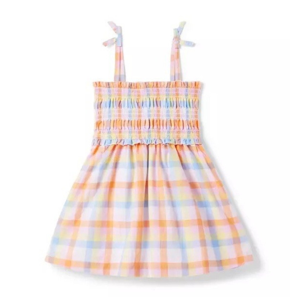Janie And Jack Girls Apricot Plaid The Sienna Smocked Sundress Size 16 NWT $60